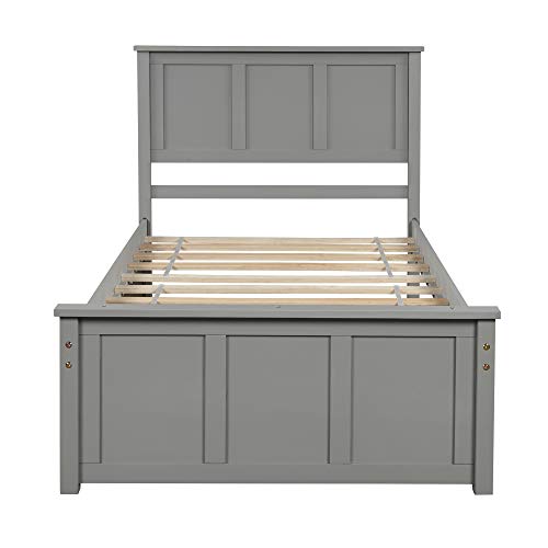 Modern Wood Low Bed Frame with Headboard and Drawers, Platform Bed No Box Spring Needed/Easy Assembly, Twin Gray