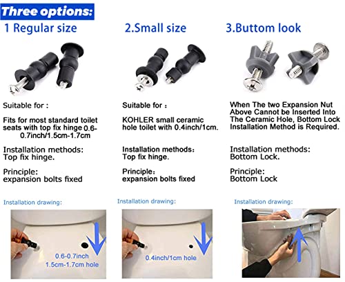 3 Pairs Toilet Seats Screw, Universal Toilet Seat Bolts, Top Fix Nuts Screws Bottom Mount Anchor Nut 1/4-20 Toilet Seat Screws Replacement Parts Fit for Kohler