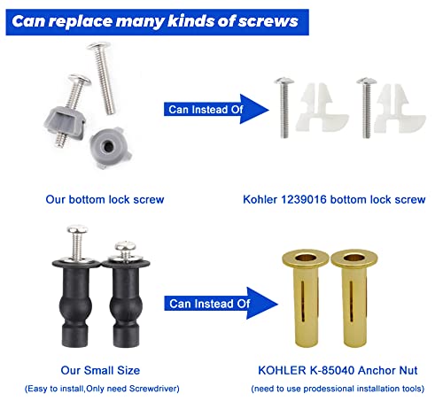 3 Pairs Toilet Seats Screw, Universal Toilet Seat Bolts, Top Fix Nuts Screws Bottom Mount Anchor Nut 1/4-20 Toilet Seat Screws Replacement Parts Fit for Kohler