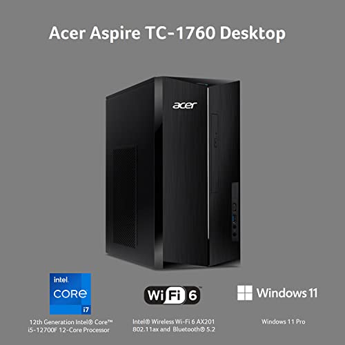 Acer Aspire TC-1760-UA93 Desktop | Intel Core i7-12700F 12-Core | NVIDIA GeForce GTX 1660 Super | 16GB DDR4 | 512GB SSD | 1TB HDD | 8X DVD | Intel Wi-Fi 6 AX201 | Bluetooth 5.2 | Windows 11 Pro