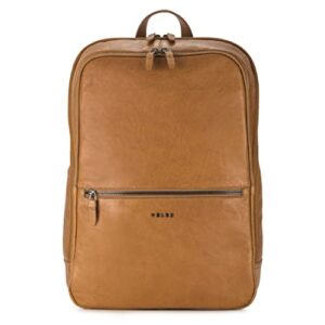 velez full grain leather backpack with laptop compartment 14 inch - unisex brown slim bag for college, work and business