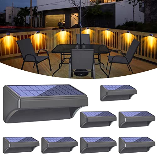 Bridika Solar Fence Lights, Fence Lights Fence Solar Lights Outdoor Waterproof Warm White & Color Glow LED Solar Lights for Backyard, Patio, Deck Railing, Stair Handrail and Wall (8 Packs, Plus Size)