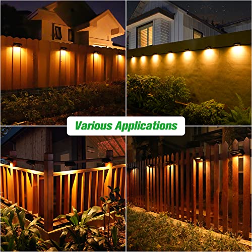 Bridika Solar Fence Lights, Fence Lights Fence Solar Lights Outdoor Waterproof Warm White & Color Glow LED Solar Lights for Backyard, Patio, Deck Railing, Stair Handrail and Wall (8 Packs, Plus Size)