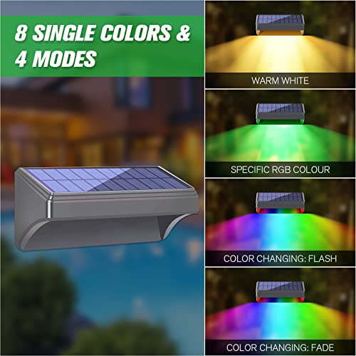 Bridika Solar Fence Lights, Fence Lights Fence Solar Lights Outdoor Waterproof Warm White & Color Glow LED Solar Lights for Backyard, Patio, Deck Railing, Stair Handrail and Wall (8 Packs, Plus Size)