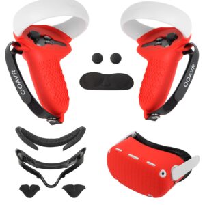 vr controller gips cover and vr shell cover for meta quest 2,vr facial vent soft interface bracket accessories 5-in-1 set for oculus quest 2(red)