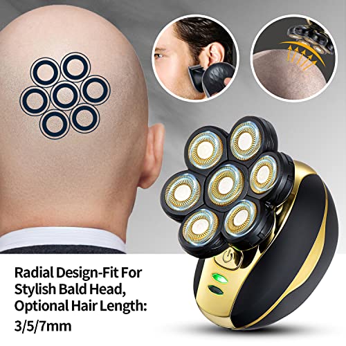 VOTMONI Head Shaver for Bald Men Upgrade 7D Electric Shavers Waterproof Bald Head Close Shaver for Men Rechargeable Rotary Shaver Multifunctional Electric Razors Wet & Dry Bald Shaver