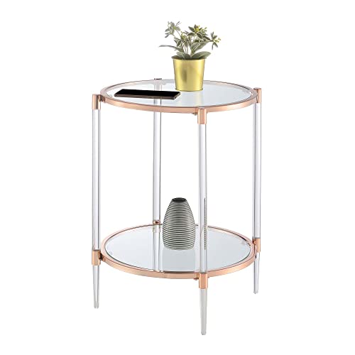 Convenience Concepts Royal Crest 2 Tier Acrylic Glass End Table, Rose Gold/Glass