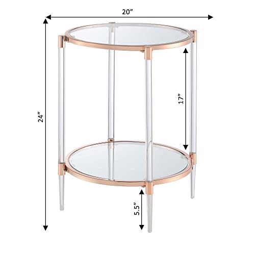 Convenience Concepts Royal Crest 2 Tier Acrylic Glass End Table, Rose Gold/Glass