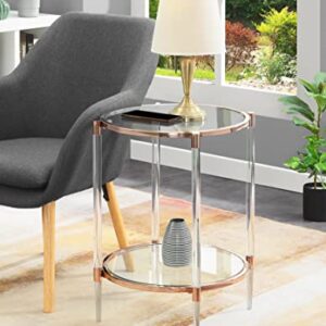 Convenience Concepts Royal Crest 2 Tier Acrylic Glass End Table, Rose Gold/Glass