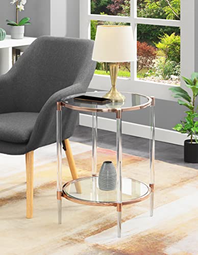 Convenience Concepts Royal Crest 2 Tier Acrylic Glass End Table, Rose Gold/Glass