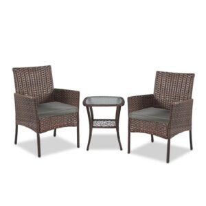 yiyan 3 pieces outdoor furniture set patio rattan wicker chairs,lawn garden balcony backyard,with washable cushion (gray)