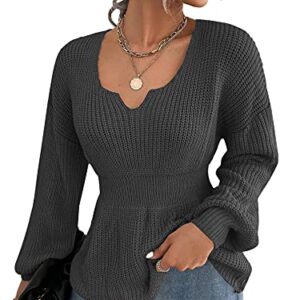 Veatzaer Womens Long Sleeve Shirts V Neck Fall Knit Sweaters Casual Pullover Tops 2023 Grey