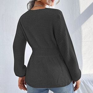 Veatzaer Womens Long Sleeve Shirts V Neck Fall Knit Sweaters Casual Pullover Tops 2023 Grey