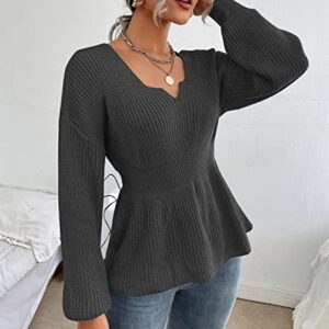 Veatzaer Womens Long Sleeve Shirts V Neck Fall Knit Sweaters Casual Pullover Tops 2023 Grey