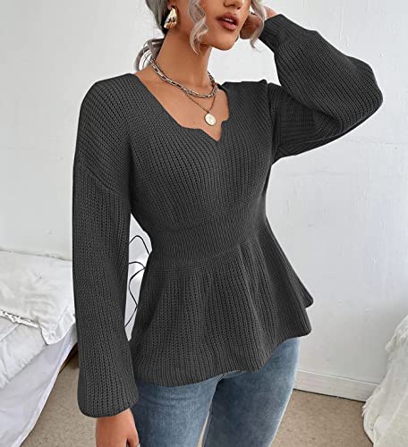 Veatzaer Womens Long Sleeve Shirts V Neck Fall Knit Sweaters Casual Pullover Tops 2023 Grey