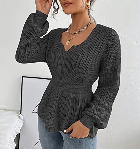 Veatzaer Womens Long Sleeve Shirts V Neck Fall Knit Sweaters Casual Pullover Tops 2023 Grey