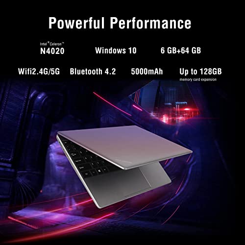 Ruzava 14" Laptop 6GB RAM 64GB Storage Support 1TB SSD Expansion Traditional Laptops Windows 10 2.4G+5G WiFi Bluetooth 4.2 USB HDMI 1920x1080 FHD WOZIFAN with Wireless Mouse for Work Study - Gray