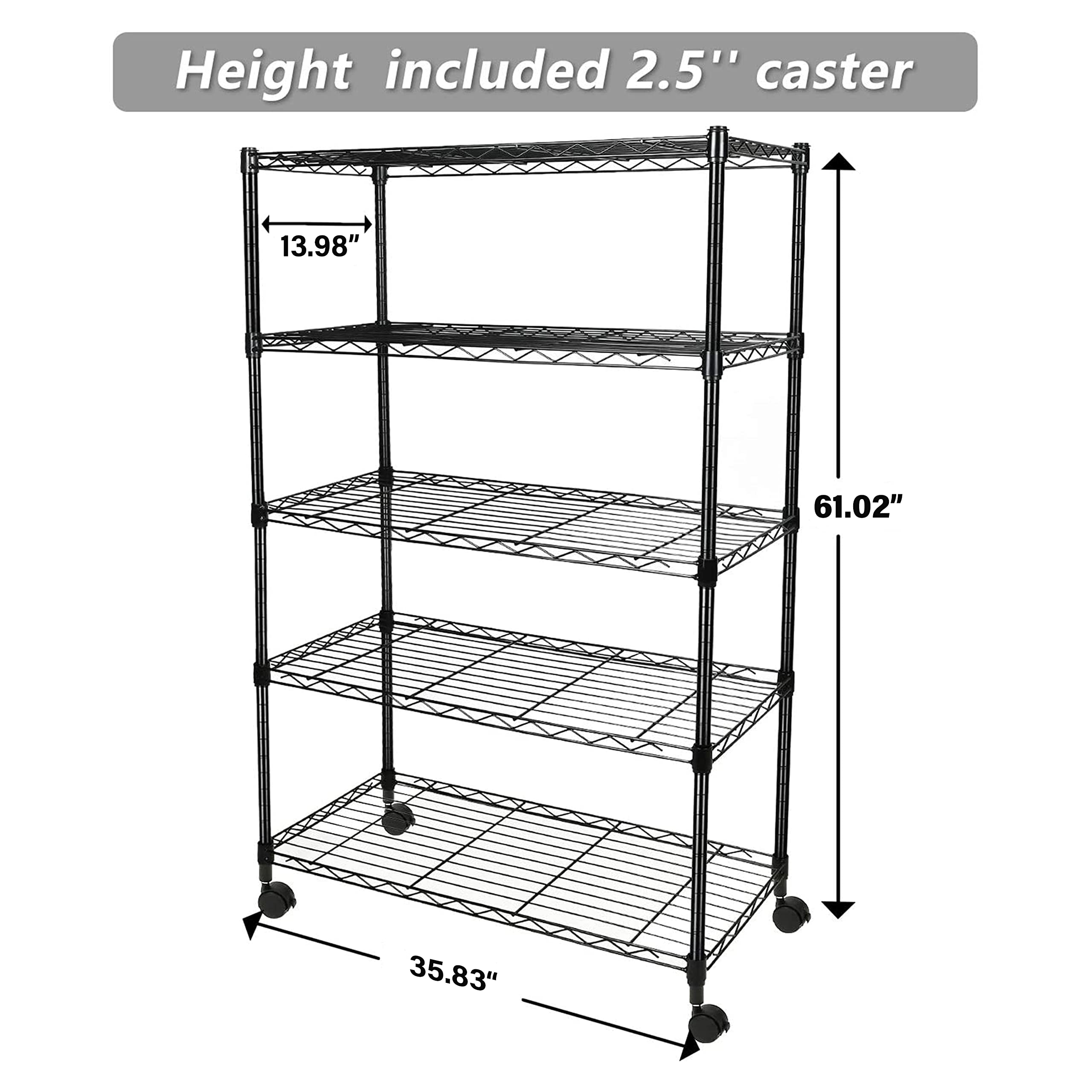 Simple Deluxe 5-Tier Heavy Duty Storage Shelving Unit,Black,36Lx14Wx60H inch, 1 Pack