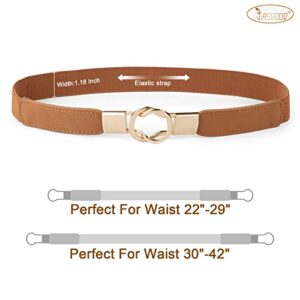 JASGOOD 5 Pack Women Retro Elastic Stretchy Skinny Waist Belt with Metal Gold Buckle