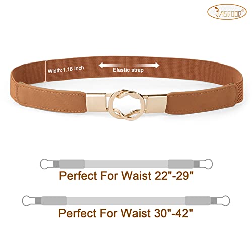 JASGOOD 5 Pack Women Retro Elastic Stretchy Skinny Waist Belt with Metal Gold Buckle