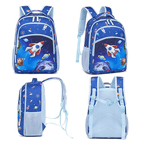 BTOOP Kids Backpack for Boys Girls Space Preschool Bookbag with Lunch Box Pencil Case Set Toddler Backpacks Kindergarten School Bags (Rocket-Blue)