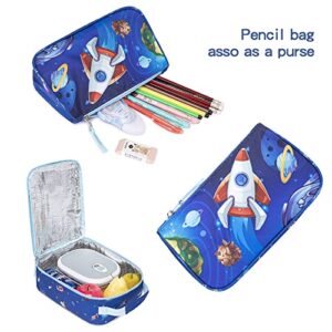 BTOOP Kids Backpack for Boys Girls Space Preschool Bookbag with Lunch Box Pencil Case Set Toddler Backpacks Kindergarten School Bags (Rocket-Blue)