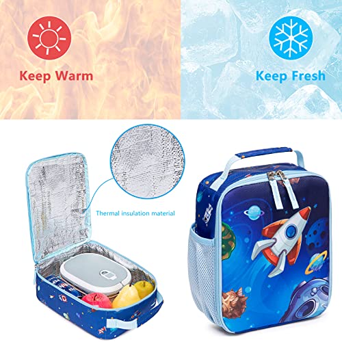 BTOOP Kids Backpack for Boys Girls Space Preschool Bookbag with Lunch Box Pencil Case Set Toddler Backpacks Kindergarten School Bags (Rocket-Blue)