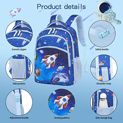 BTOOP Kids Backpack for Boys Girls Space Preschool Bookbag with Lunch Box Pencil Case Set Toddler Backpacks Kindergarten School Bags (Rocket-Blue)