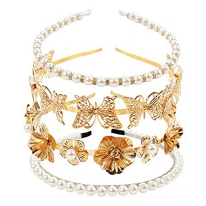 yxiang queen rhinestone headband for women faux pearl girls crown tiara elegant butterfly flower hair hoop 4 pack crowns and tiaras for bridal wedding prom birthday