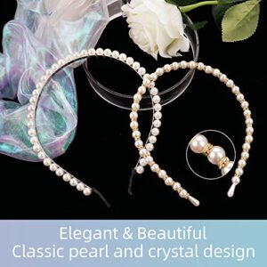 Yxiang Queen Rhinestone Headband for Women Faux Pearl Girls Crown Tiara Elegant Butterfly Flower Hair Hoop 4 Pack Crowns and Tiaras for Bridal Wedding Prom Birthday