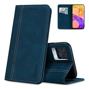 akabeila for oppo reno 6 pro plus 5g case luxury pu leather flip wallet case card holder magnetic closure kickstand shockproof women men mobile phone cover for oppo reno 6 pro 5g 6.55" blue