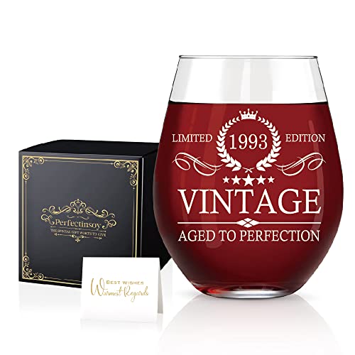 Perfectinsoy 1993 Limited Edition Wine Glass, 30th Birthday Aged to Perfection, 30th Birthday Gifts for Women, Thirty Anniversary Presents for Parents Dad Mom 30 Year Old Birthday Party