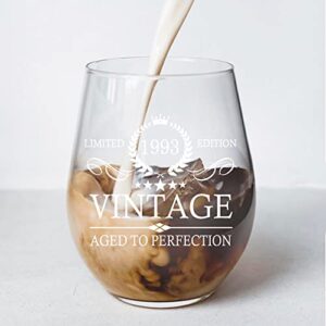 Perfectinsoy 1993 Limited Edition Wine Glass, 30th Birthday Aged to Perfection, 30th Birthday Gifts for Women, Thirty Anniversary Presents for Parents Dad Mom 30 Year Old Birthday Party