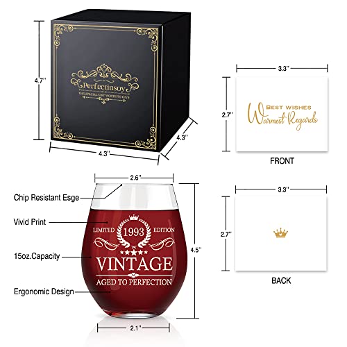 Perfectinsoy 1993 Limited Edition Wine Glass, 30th Birthday Aged to Perfection, 30th Birthday Gifts for Women, Thirty Anniversary Presents for Parents Dad Mom 30 Year Old Birthday Party