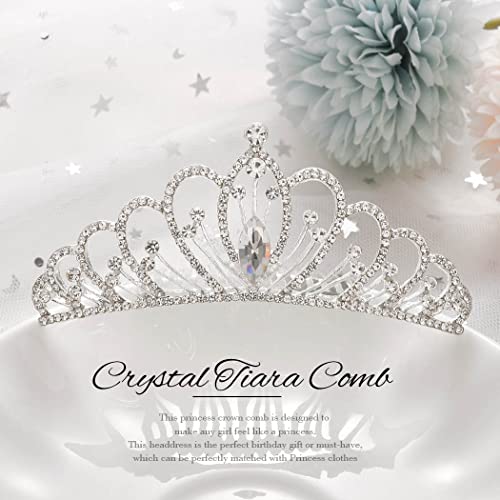 Kilshye Silver Tiara Combs Princess Crystal Tiaras Comb Wedding Bridal Crown Headband Costume Birthday Hairpiece for Women and Girls (A-Silver)