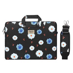mosiso laptop shoulder bag compatible with macbook pro 16 inch 2023-2019 m2 a2780 m1 a2485 pro/max a2141/pro 15 a1398,15-15.6 inch notebook,calliopsis flower carrying briefcase sleeve with belt,black