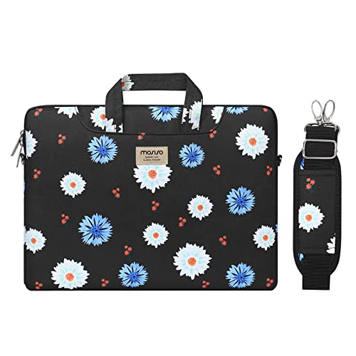 MOSISO Laptop Shoulder Bag Compatible with MacBook Pro 16 inch 2023-2019 M2 A2780 M1 A2485 Pro/Max A2141/Pro 15 A1398,15-15.6 inch Notebook,Calliopsis Flower Carrying Briefcase Sleeve with Belt,Black