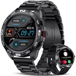 lige smart watches for android ios, bluetooth calls/text remind/voice speaker, fitness tracker with heart rate sleep monitor, 1.32'' hd full touch screen, ip67 waterproof black smartwatch for men