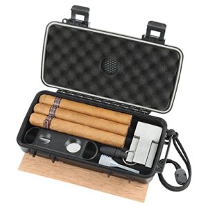 travel cigar humidor box case with cigar accessories &spanish cedar &humidifier &cigar cutter & cigar stand &cigar punch cutterhold4-5 count -cigar waterproof case, crushproof, airtight seal portable
