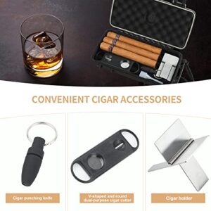 Travel Cigar Humidor Box Case with Cigar Accessories &Spanish Cedar &Humidifier &Cigar Cutter & Cigar Stand &Cigar Punch CutterHold4-5 Count -Cigar Waterproof Case, Crushproof, Airtight Seal Portable