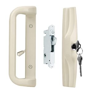 house guard patio door lock and handle set with key, choices that add a unique signature to your patio glass door lock,suitable for a variety of replacement sliding patio doors handle(beige color)