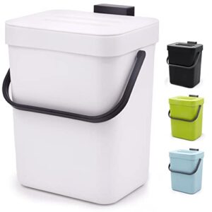 mongtinglu countertop compost bin - 1.3 gallons hanging small trash can with lid for kitchen bathroom, under sink kitchen trash can, indoor counter compost bucket with lid, 5l(white)