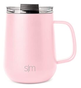 simple modern travel coffee mug with lid and handle | reusable insulated stainless steel coffee tumbler tea cup | gifts for women men him her | voyager collection | 12oz | blush