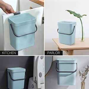 MONGTINGLU 1.3 Gallon Small Trash Can with Lid - Countertop Food Waste Bin, Kitchen Hanging Trash Can for Cabinet Door/Under Sink, Small Garbage Can for Desk, 5L(Subtle Blue)