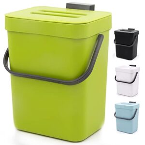 Compost Bin for Kitchen Countertop - MONGTINGLU 5L/1.3 Gal Hanging Small Trash Can with Lid, Kichen Under Sink Trash Can, Wall Mount Indoor Compost Bucket with Lid(Lime Green)