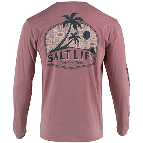 Salt Life Land and Sea Long Sleeve Classic Fit Shirt, Dark Mauve, Large