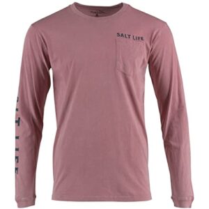 Salt Life Land and Sea Long Sleeve Classic Fit Shirt, Dark Mauve, Large