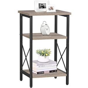 TUTOTAK End Table, Tall Side Table, End Table with Storage Shelves, 3-Tier Slim Table, Steel Frame, for Living Room, Study, Bedroom TB01BG018