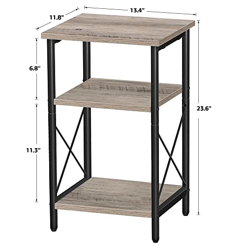 TUTOTAK End Table, Tall Side Table, End Table with Storage Shelves, 3-Tier Slim Table, Steel Frame, for Living Room, Study, Bedroom TB01BG018