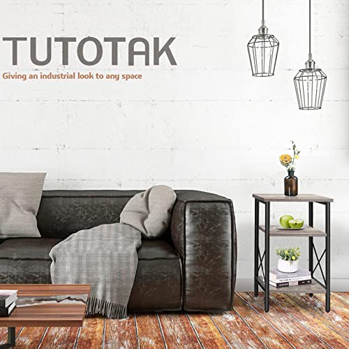 TUTOTAK End Table, Tall Side Table, End Table with Storage Shelves, 3-Tier Slim Table, Steel Frame, for Living Room, Study, Bedroom TB01BG018